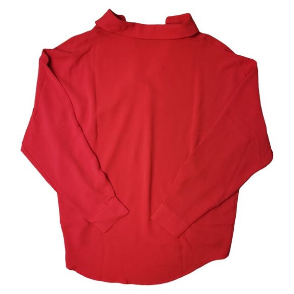 True Red - Rafaella Ladies Relaxed Fit Soft Textured High-Low Hem Cuffed Sleeve - Picture 2 of 2